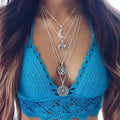 Charm Multi Layer Geometric Pendant for Necklace Chain Women Dainty Moon Animal 4pcs Vintage Silver Choker Collars Necklace