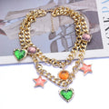Summer Ethnic Style Star Love Pendant Necklace Beach Design with Colorful Resin Thick Alloy Chain for Anniversary
