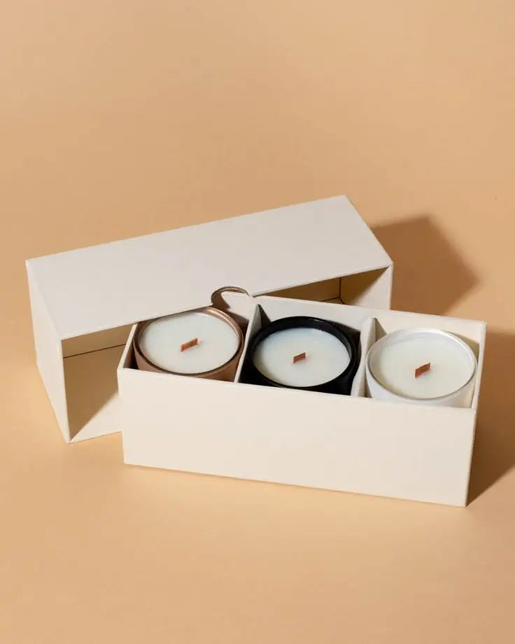 Custom Luxury Empty Rigid Paper Gift Box for Christmas Gold Foil and Stamping Handled Folder Type for Candle Set