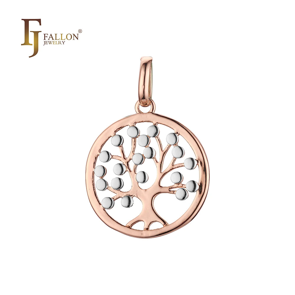 FJ Fallon Fashion Jewelry Circle Tree Pendant with Fruits Plated in Rose Gold Two Tone Brass Based