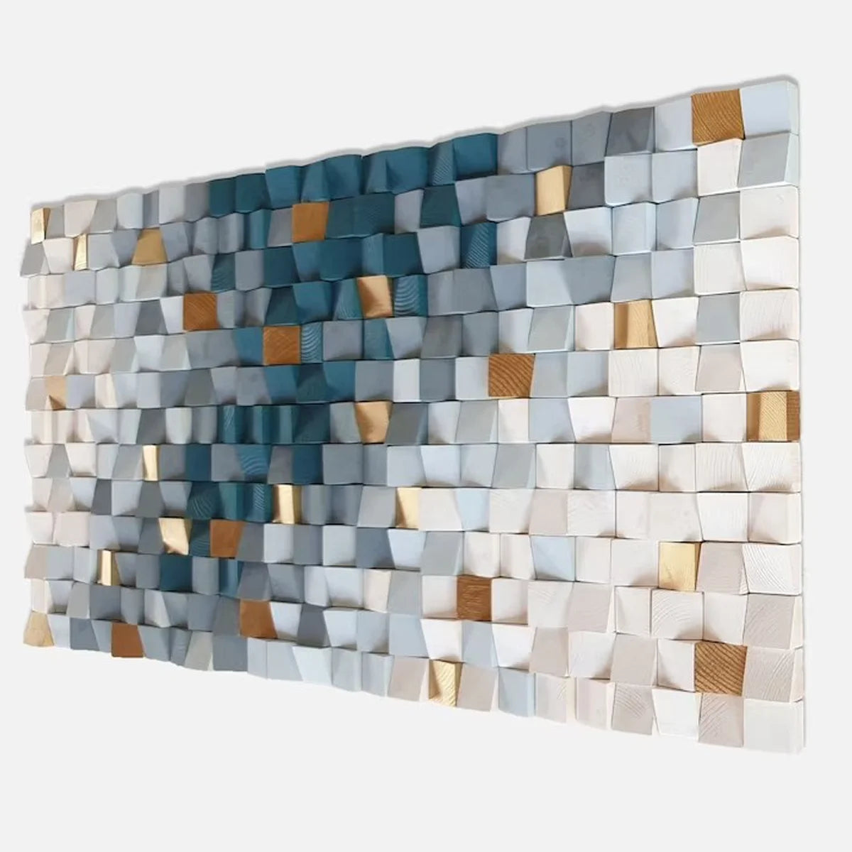 Luxury Home Decor Gray Gold Abstract Wooden Mosaic Artwork Wall Art Piece Rustic Natural Wooden Geometric Wood Carving