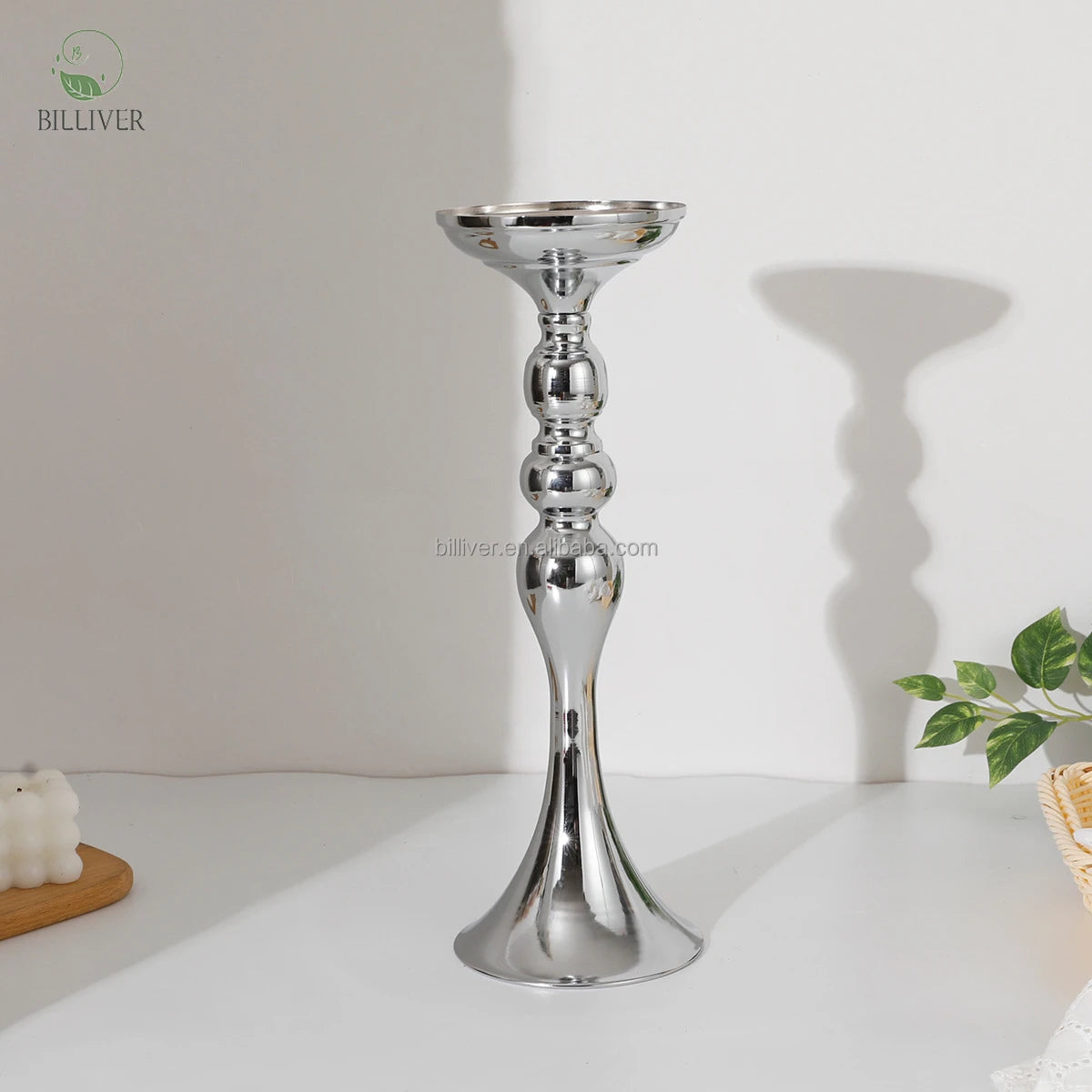 Modern Silver & Gold Electroplated Trumpet Metal Vase Table Decoration Wedding Props Pillar Candlestick Holders