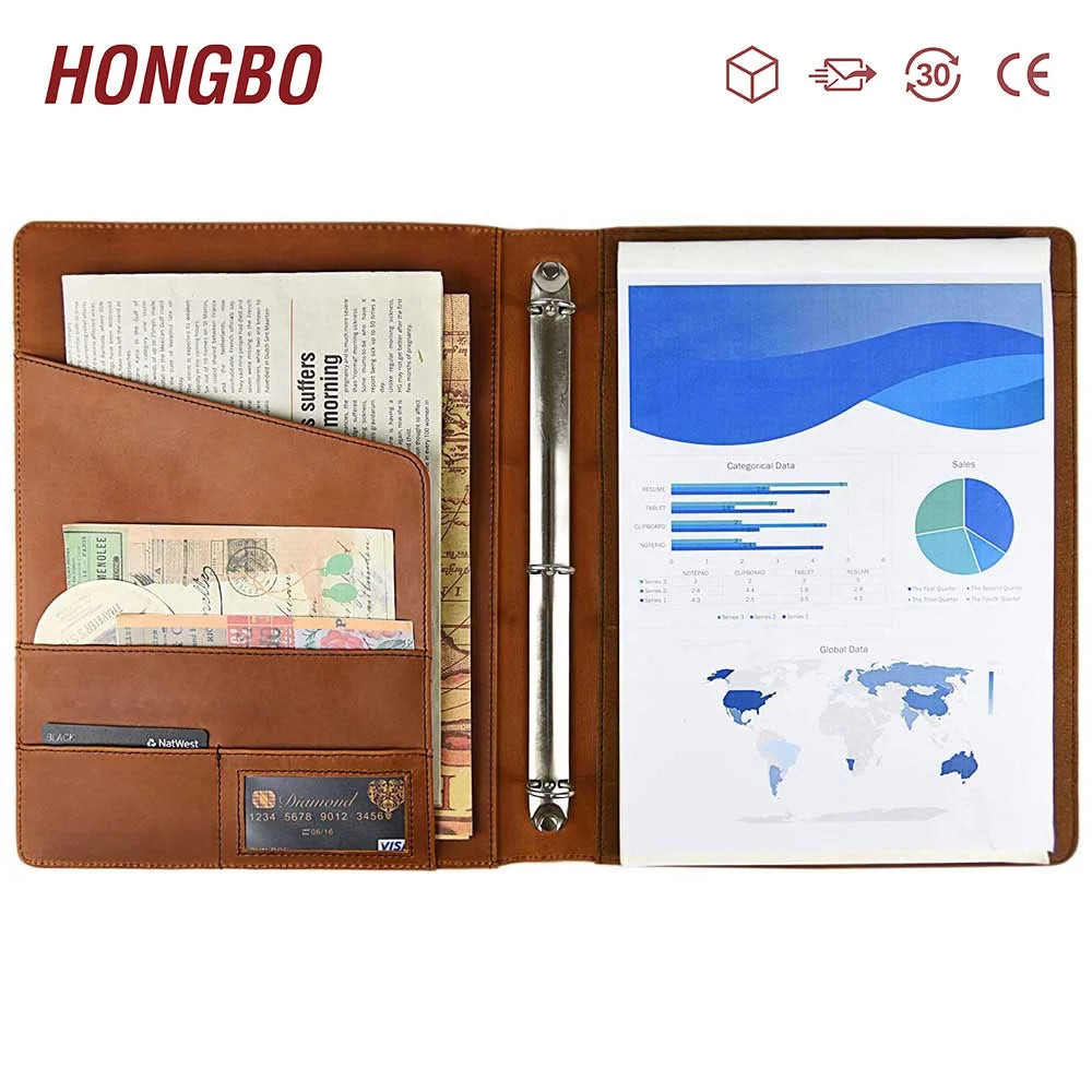 Custom A4 Padfolio Binder Genuine Leather Resume Organizer for Men/Women for Business Office School Use