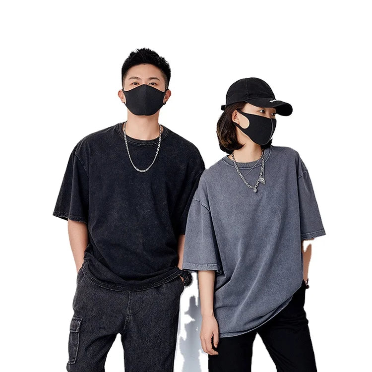 Washed T Shirt Washed Black Tshirt China Supplier Heavy Weight 240 GSM Blank Plain Men Vintage Washed Black Boxy T Shirts