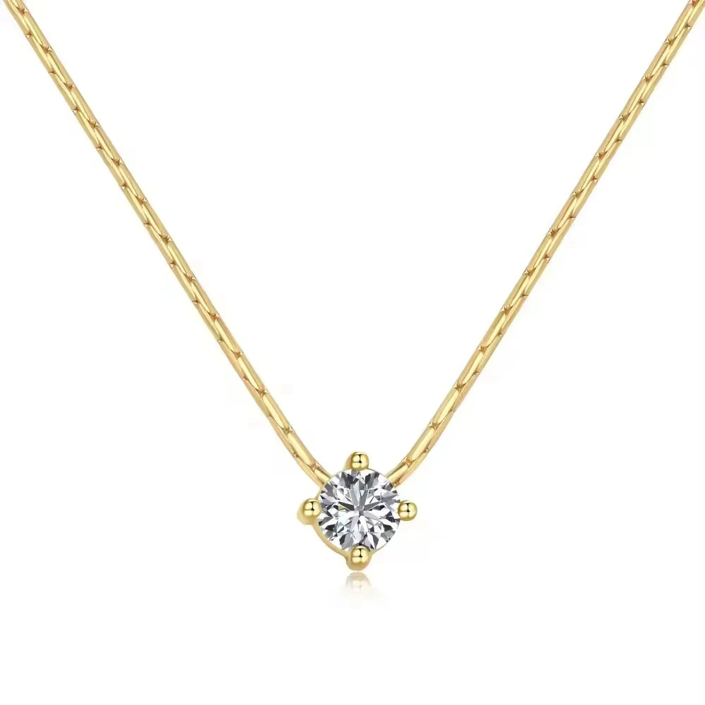 Hot Sale 925 Sterling Silver Gold Plated Classic Six Claw 3A Zircon Chokers Necklace