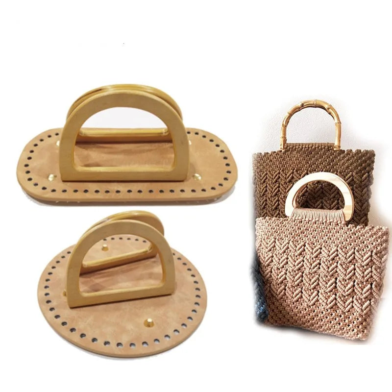 DIY  Knit PU Leather Knitting Crochet Bags Kit Cushion Bag Base with 2PCS Round Wood Handlefor DIY BagPersonalized Gift Making