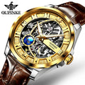 OUPINKE 3268 OEM Custom Brand Water Resistant Skeleton Mechanical Flywheel Design Luxury Automatic Movement Men Wrist Watch