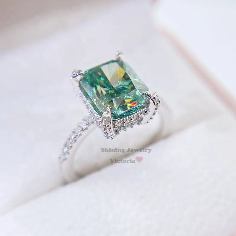 GRA Certificated Wedding Jewelry 10K 14K 18K White Gold Green Moissanite Engagement Ring