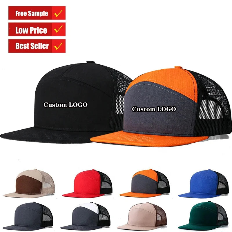 Wholesale Custom Embroidery 7 Panel Richardson Style 958 Snapback Flat Brim Trucker Hats Gorras Cap With Mesh for Richardson Cap