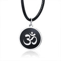 Stainless Steel Om Symbol Necklace for Men Black Leather Rope Chain Enamel Hindu Hinduism Om Round Disc Pendant Necklace
