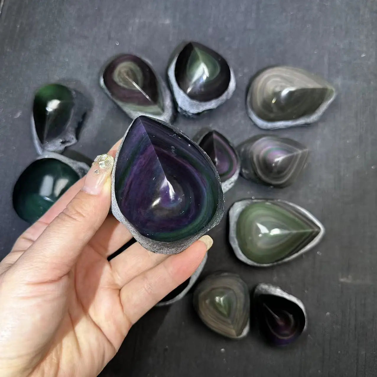 Wholesale Price Nature Crystal Hand Carved Half Polished Rainbow Obsidian Specimen for Sale