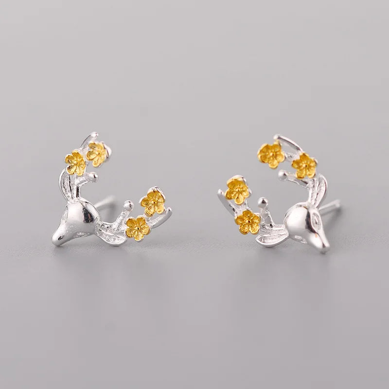 925 Sterling Silver Deer Stud Earrings for Women Girls Fashion Jewelry 2021