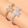 Hip Hop Style Gold Plated Anklet with Rhinestones Cuban Chain Butterfly Design Bling Bling Bling Jewelry for Girls Made of Alloy