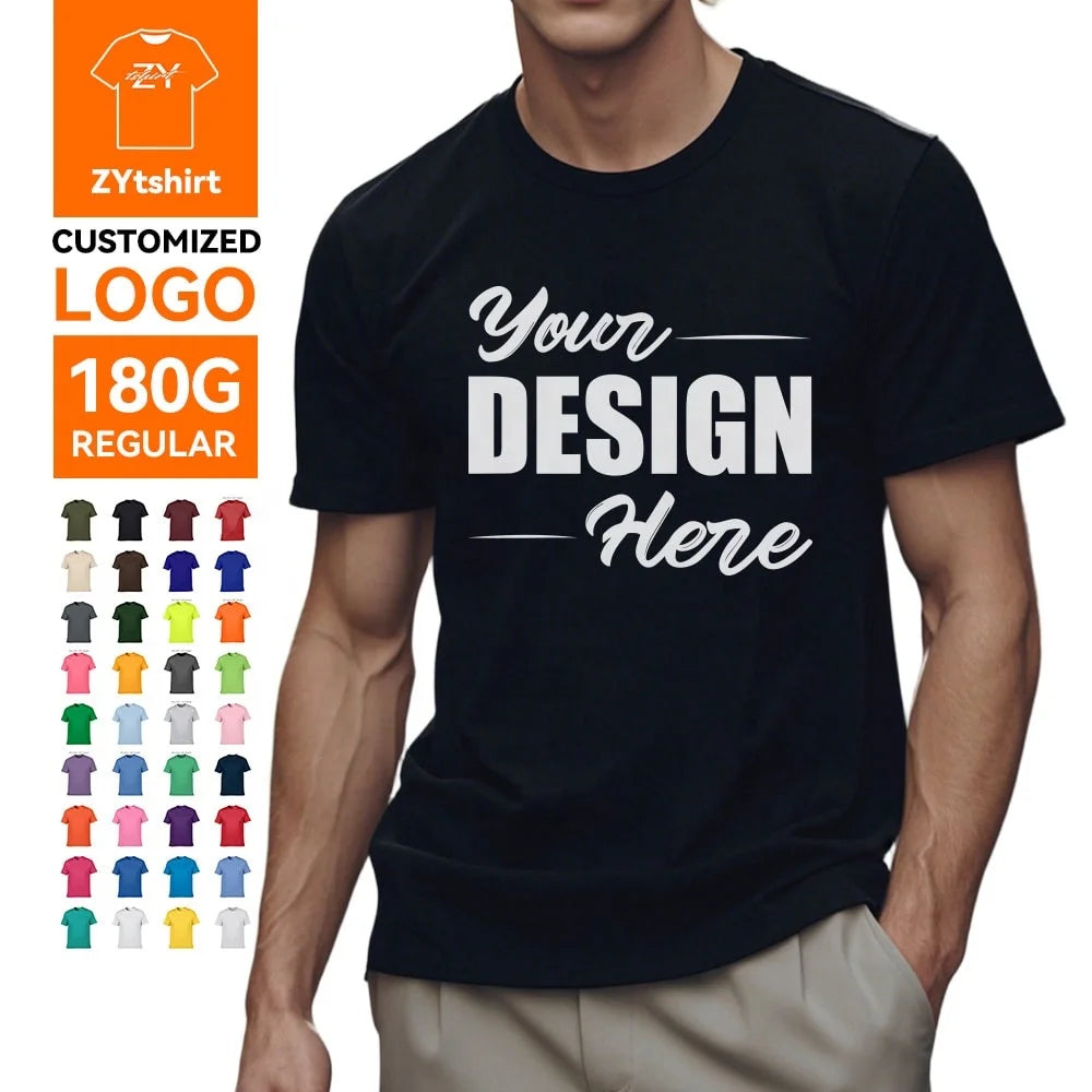 ZYtshirt Wholesale Blanks Customizable Cotton T Shirts for Men Unisex 180gsm Casual Crew Neck Short Sleeve Custom Logo Printing