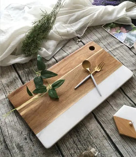 Marble and Wood Oak Chopping Board Acacia Wood Cutting Board with Hanging Hole