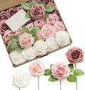 BH220323-1 Roses Artificial Flowers Fake Roses for DIY Wedding Bouquets Centerpieces Floral 25pcs Realistic Dusty Blue 12 Boxes