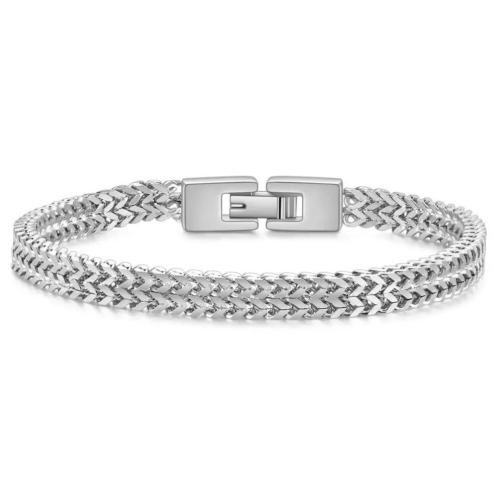 Fashion Folding Clasp Wristband Punk Double Layer Keel Chain Jewelry Gift Men Hand Chain Stainless Steel Korean Style Bracelets
