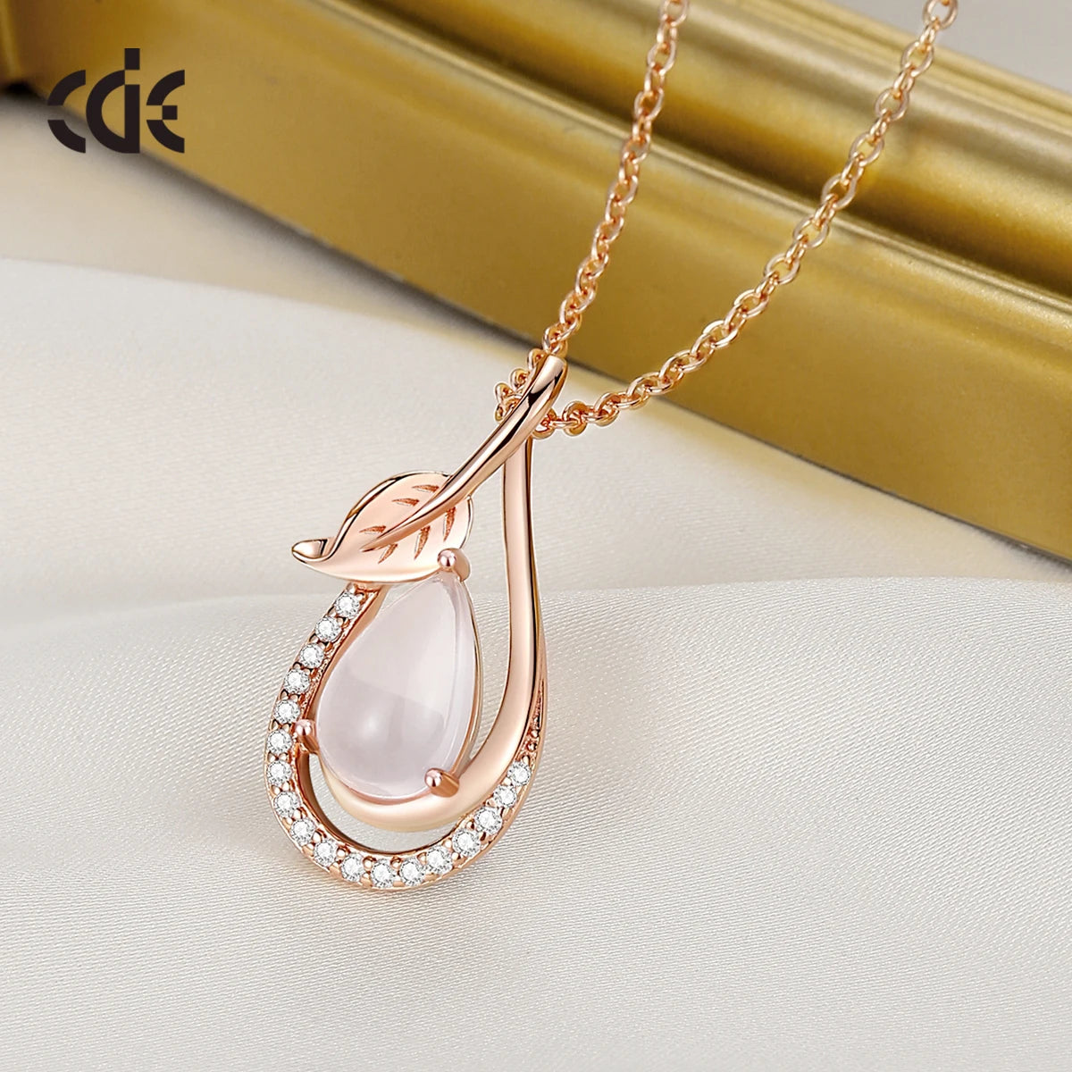 CDE YN1138 Patent Silver 925 Jewelry DIY Natural Rose Quartz Necklace Gemstone Rose Gold Plated Sterling Silver Necklace