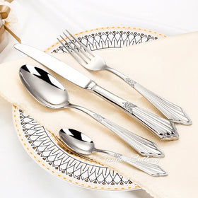 Baroque 18/10 Stainless Steel Mirror Gold Flatware Silverware Set Vintage Restaurant Cutlery Set with Thick Handle