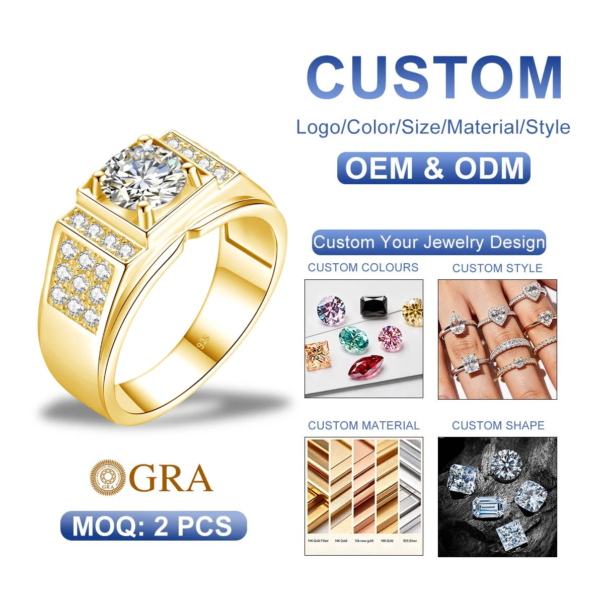 Luxury Men's Anillos 1 Carat Diamond Solid Sterling Silver 925 Engagement Rings Fine Jewelry Father's Day Moissanite Ring Men s