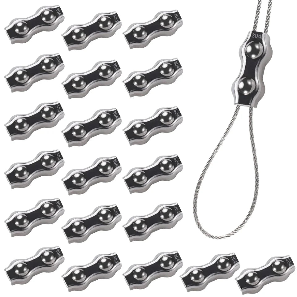 M3 Stainless Steel Duplex Wire Rope Clips 20pcs 2-Post Cable Clamp with Double Bolt 1/8 Inch Diameter for 1.5mm-3mm Wire Cable