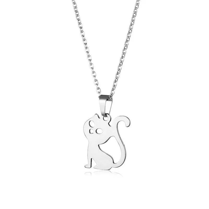 New Arrival Cute Stainless Steel Cat Necklace with Animal Charm Classic Style Platinum Jewelry for Weddings Engagements Parties