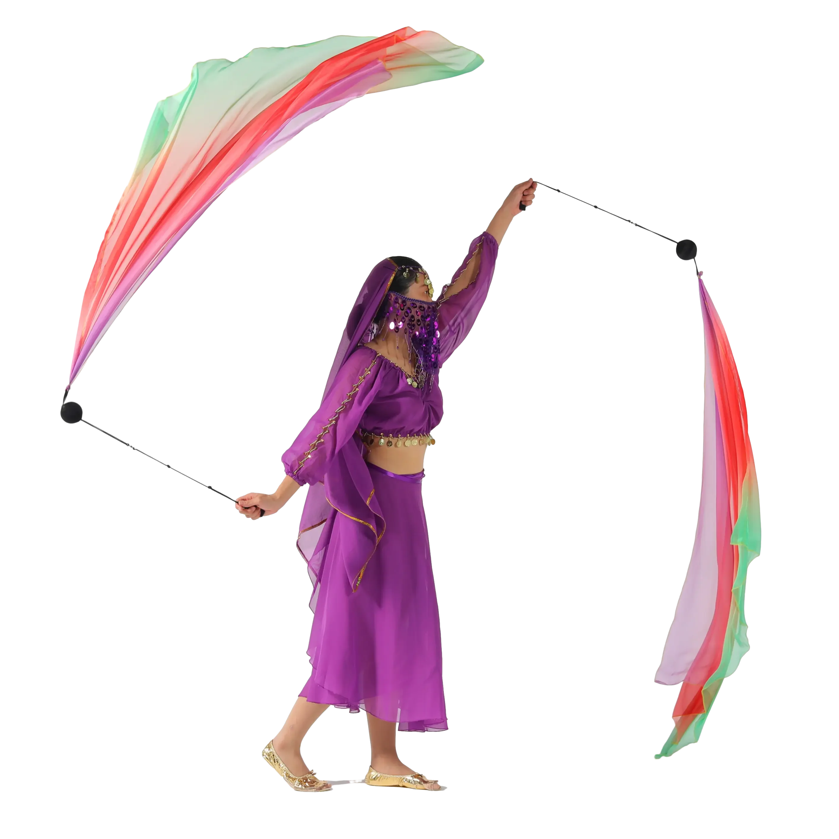 2PCS Belly Dance Veil Poi Throw Balls Scarf Belly Dance Yoga Dancing Props Worship Veil Scarf
