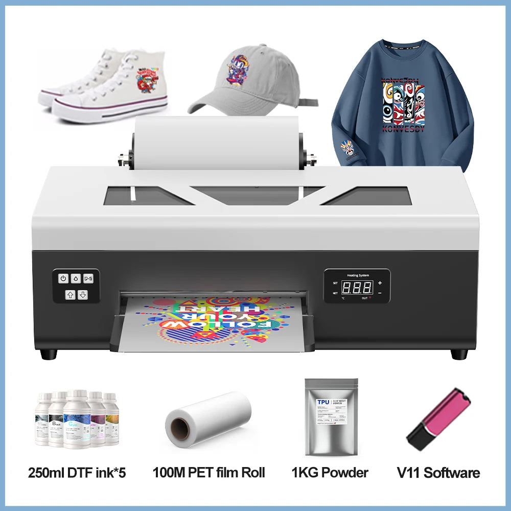 Small Mini Dtf Printer Printing Machine Clothes 6colors Ink 2880*1440 DPI FREE Software V11  Dtf Printer A4 Set