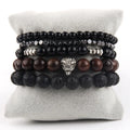 Fashion Women Jewelry lava Natural Stone Dragon Wolf Head Wood Bead Square Hematite Bracelet 5pc Stack Men Bracelets Set