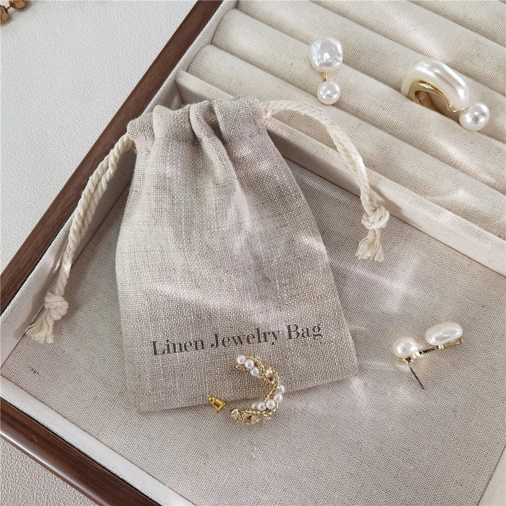 Jewelry Display Pouch and Card Fashion Earring Packaging Linen Drawstring Pouch Luxury Jewelry Packaging Linen Jewelry Pouch
