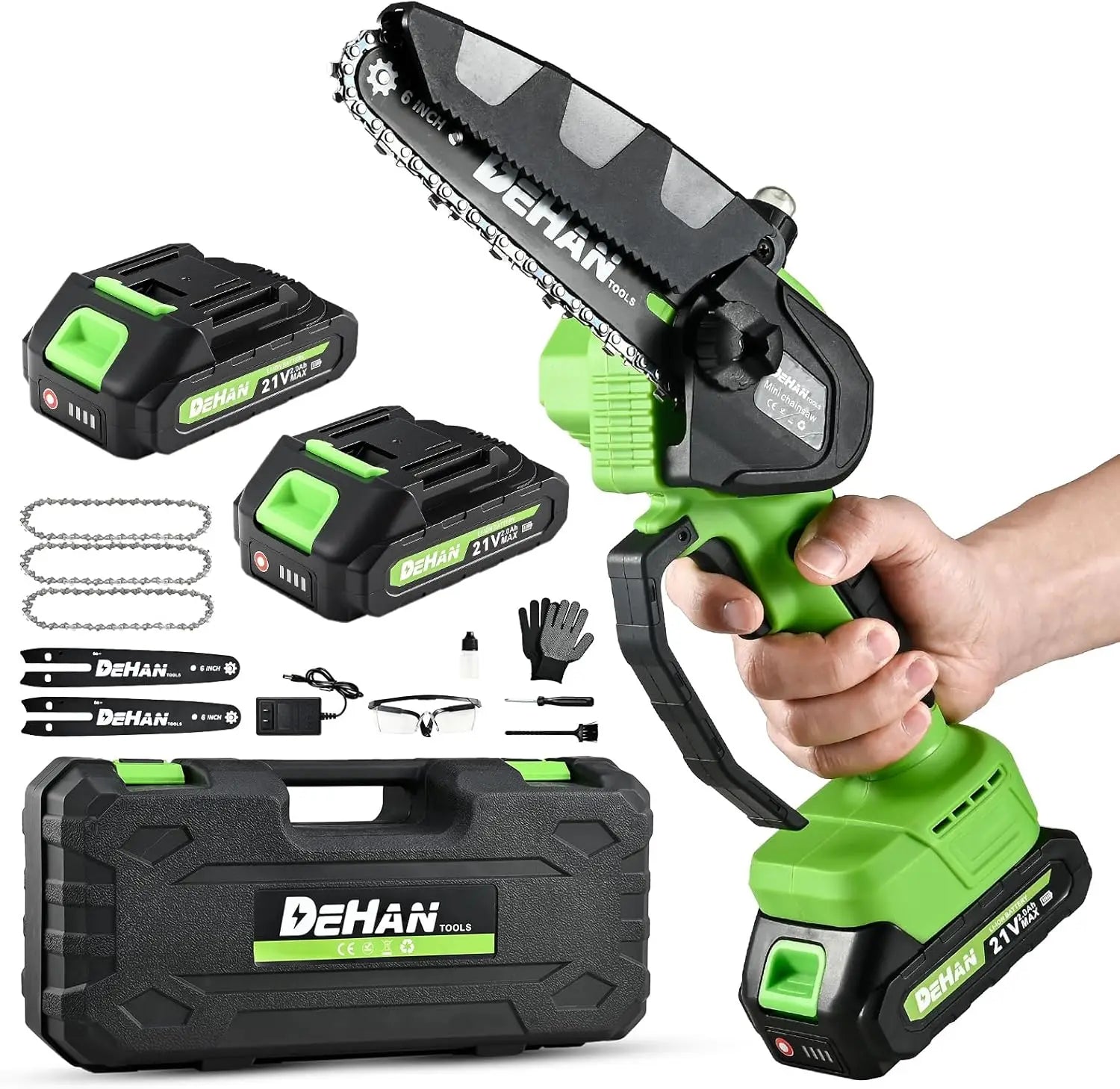 Mini Chainsaw Cordless 6 Inch with 2 Batteries Portable Electric Chain Saw Oiler Powered Small Handheld Saw Security Lock