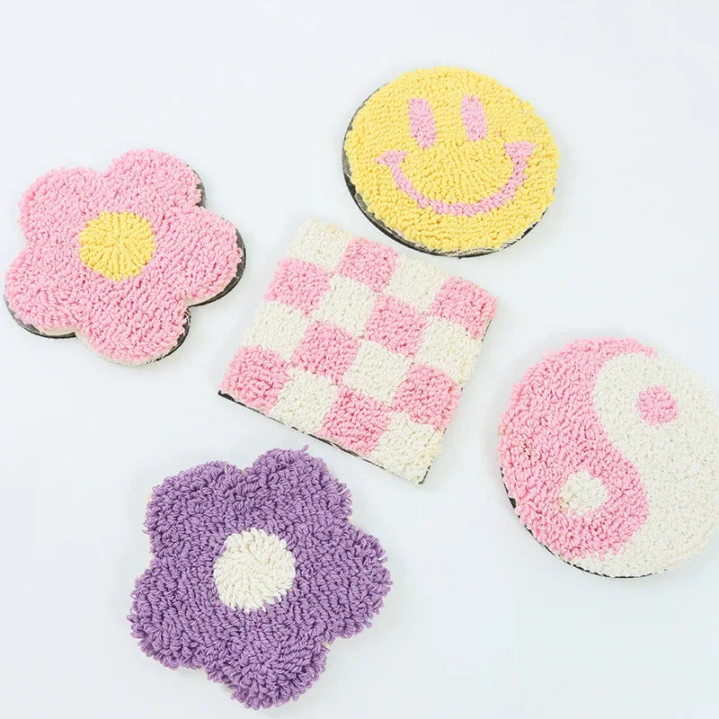 Custom Pattern Tufting Kitchen Table Coaster Cute Soft Cotton Eco-Friendly 13x13cm for Cup Drinking Coffee Tea