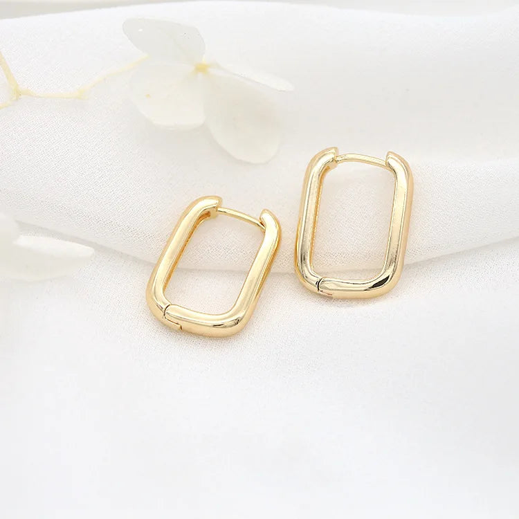 Fashion and Minimalist Design Hoop Earring 14K Gold Plated Rectangular Ring Earrings Jewelry
