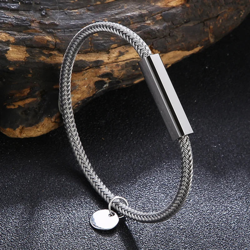 Minimalist Men's Inspire JewelryStainless Steel  Bracelet With Magnetic Clasp Silver Black Wire Rope Braided Bracelet
