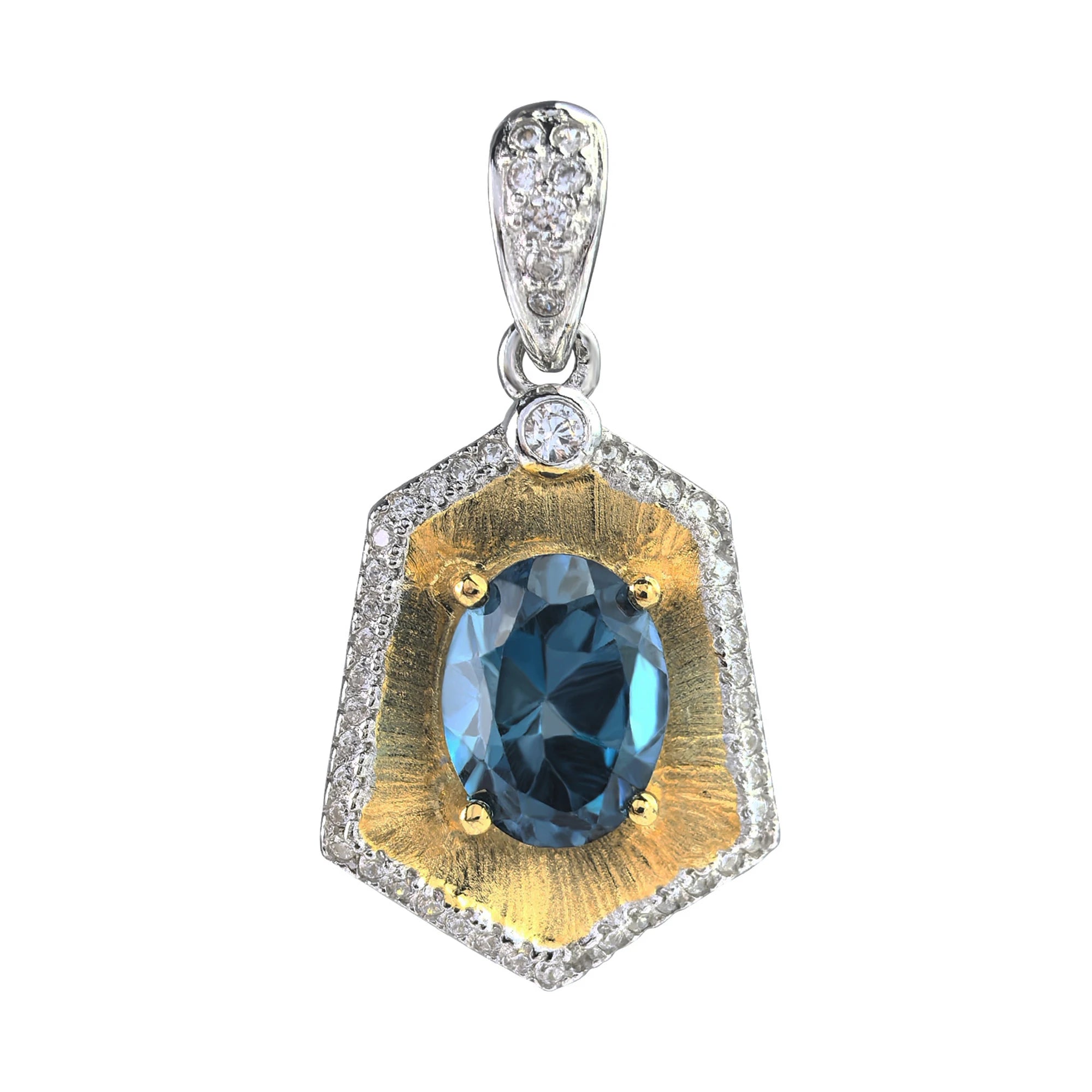 Vintage 925 Silver London Blue Topaz Pendant Rhodium Gold Plated Anniversary Gift for Women Featuring Natural Charm Pendants