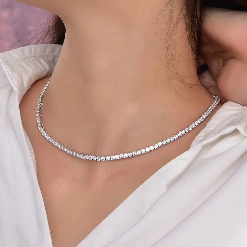 3mm 4mm 5mm Round Cubic Zirconia Tennis Chain 18K White Gold Plated Tennis Necklace for Men Diamond Chain Necklace for Women