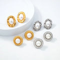 Fashionable Italian Stainless Steel Jewelry Wholesale 18K Gold Plated Geometric Textured Pearl Stud Earring for Women Jewellery