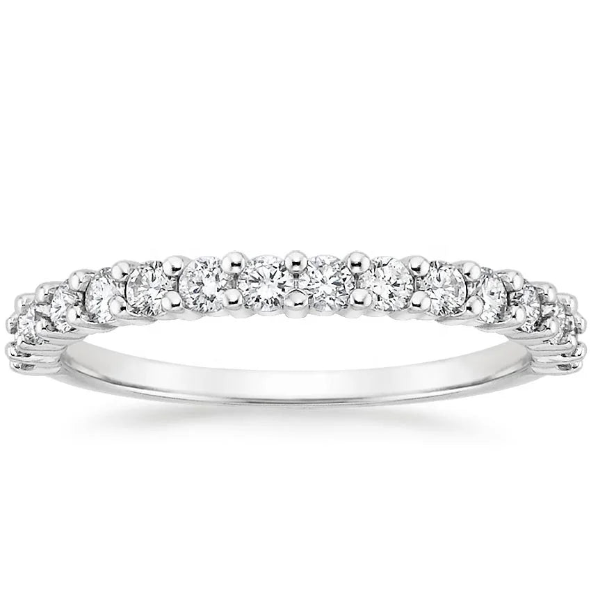 Wholesale 10K White Gold Classic Ring Women's Petite Half Eternal Prong Stackable Moissanite Diamond Ring for Parties