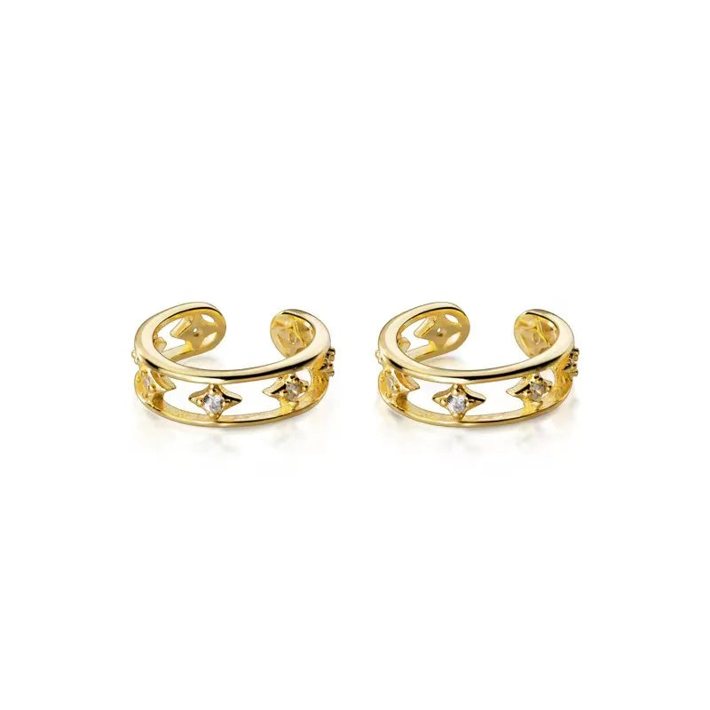 Fashion Jewelry Earrings 925 Sterling Silver Star Zircon Earring Gold Plated Ear Clip Earrings for Women