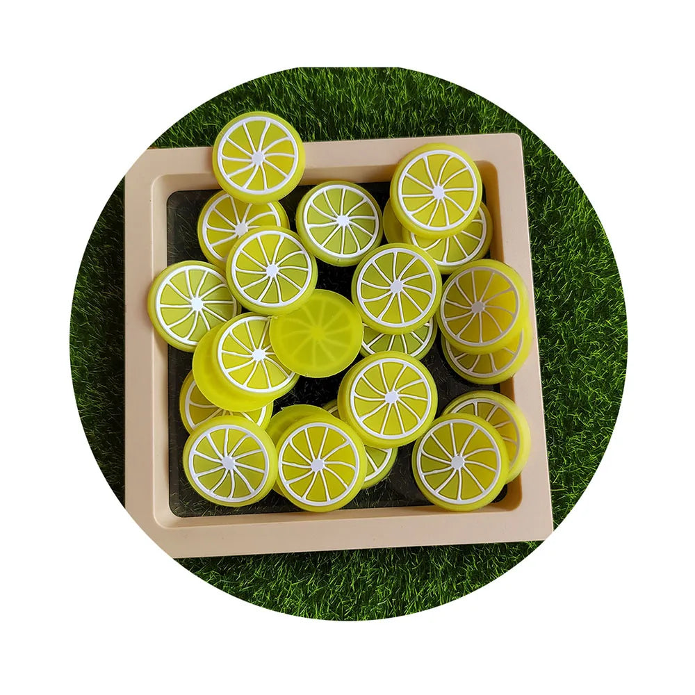 100Pcs/Lot Summer Theme PVC Soft Lemon Slice Artificial Fruit Food Toys Flatback Cabochons Embellishments for Doll House Decor