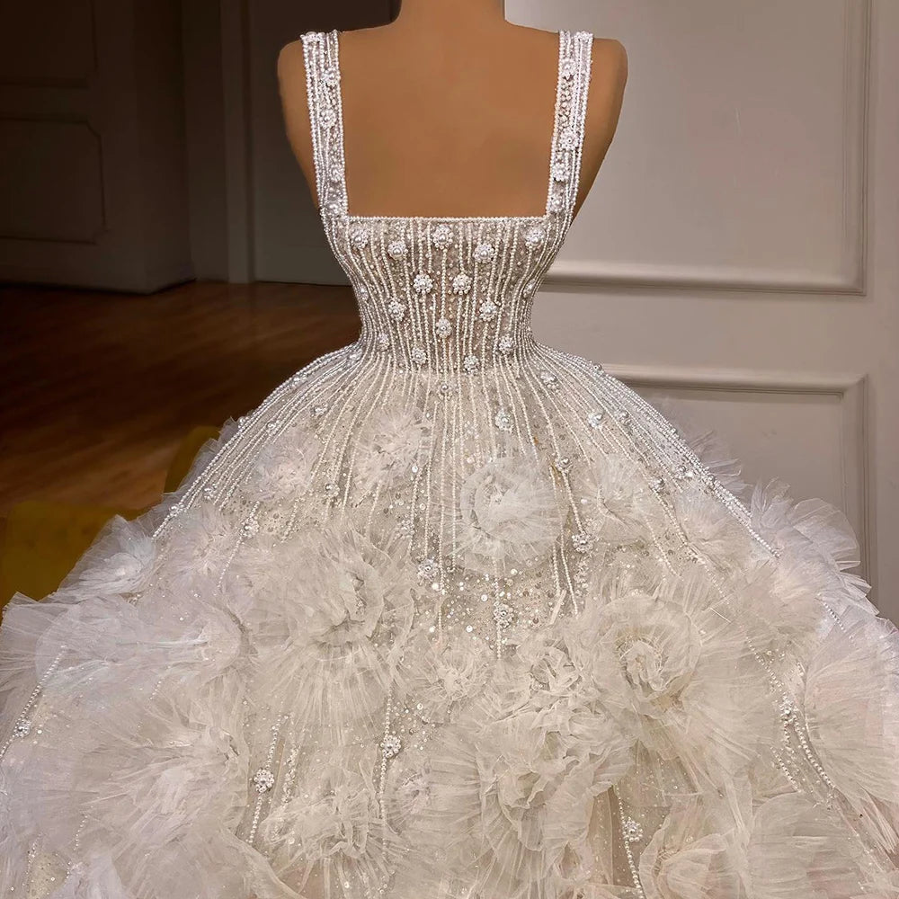 RSM231015 Modern Square Collar Lace Sleeveless Party Wedding Dress for Women Jancember