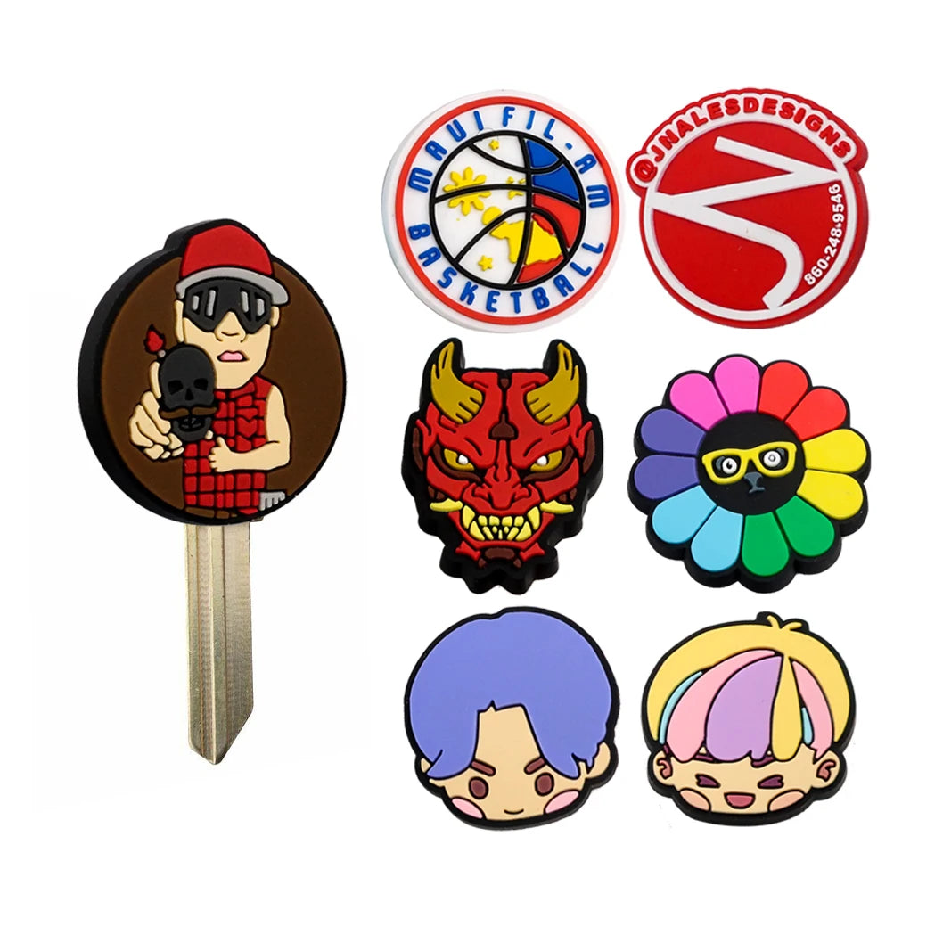 Custom Cartoon Cute Key Chain Women Man Key Cover Cap PVC Animal Kids Key Ring Cat Character Key Holder Dog Icon Keychains