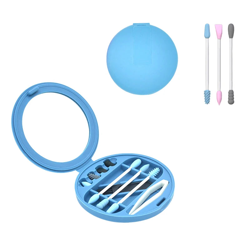 Small Portable Travel Cotton Swab Holder Flosser Dispenser with Lid Silicone Storage Containers for Small Items Cotton Swabs Box