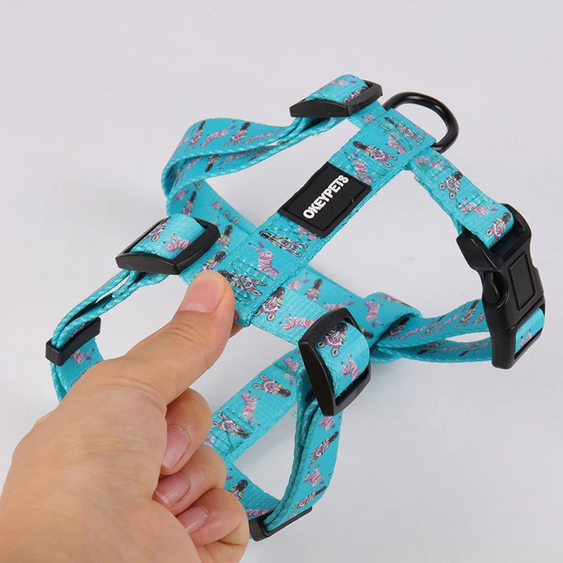 OKEYPETS Custom Adjustable Polyester Webbing Soft Touch No-Pull Design Own Dog Harness