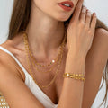 European Style 18K Gold Plated Stainless Steel Jewelry Set Stackable Necklace Bracelet Combo with Link Chain