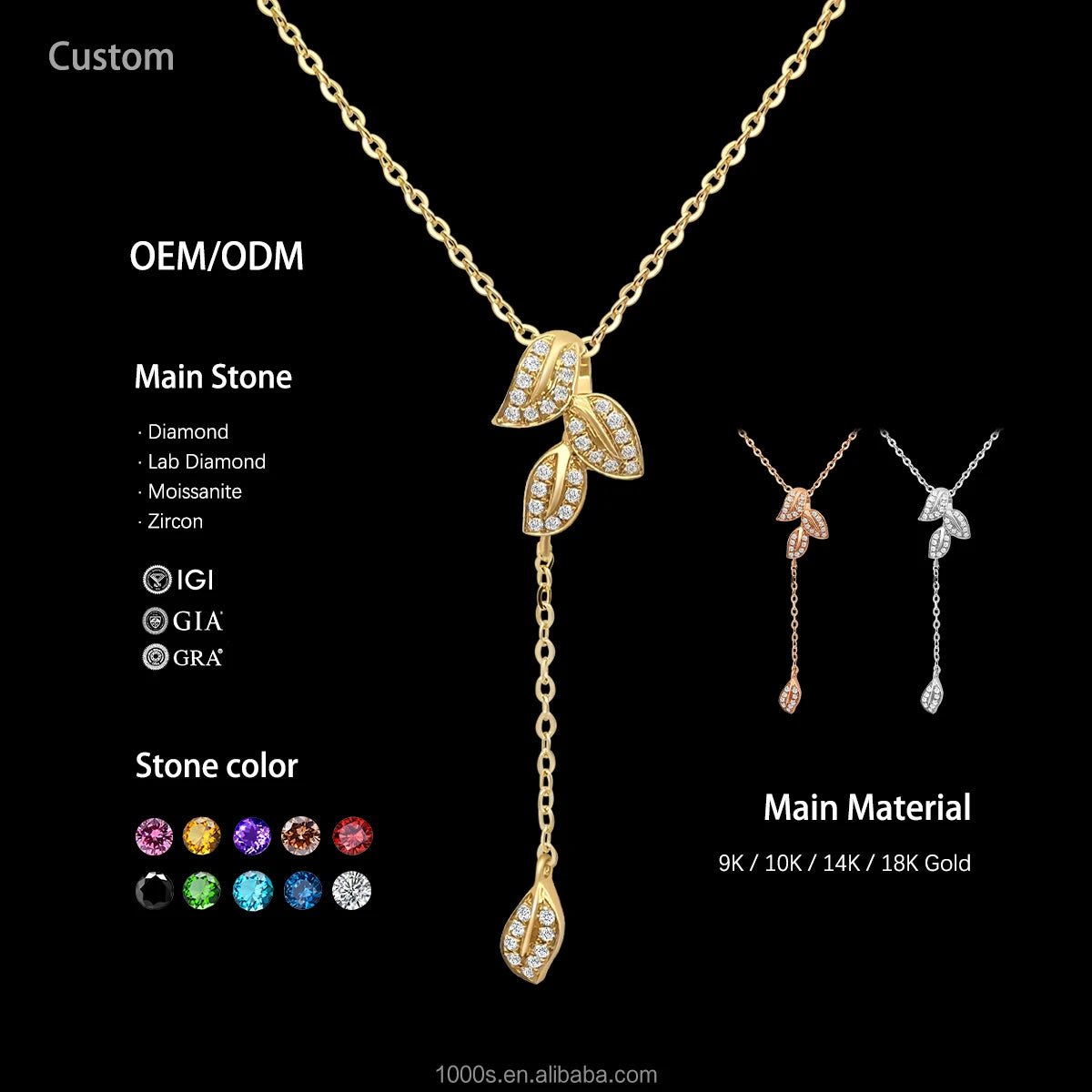 Women's 18K Solid Gold Necklace with Nature Diamond Pendant Trendy Chains for Weddings Parties and Gifts-Wholesale Jewelry