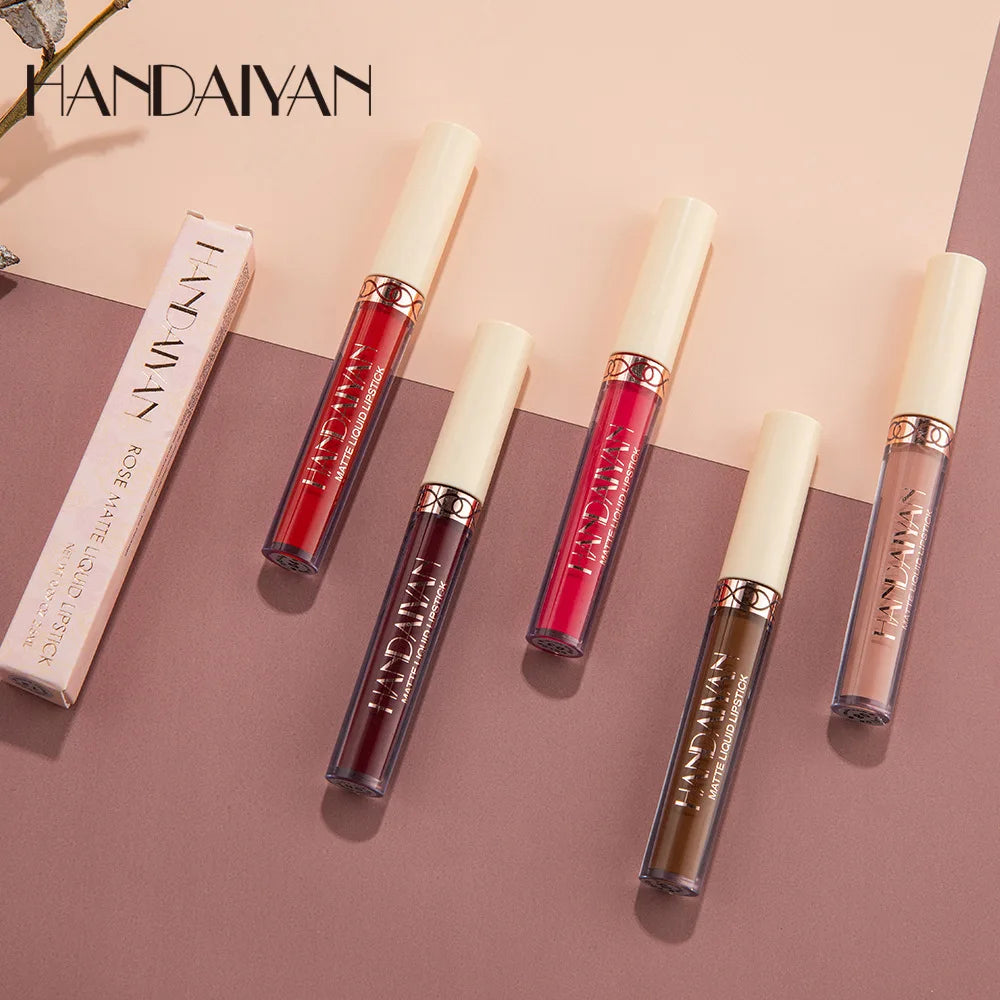 HANDAIYAN 12 Colors Velvet Matte Lip Gloss Silky Natural Lip Beauty Makeup Liquid Lipstick Waterproof Long Lasting Lip Gloss