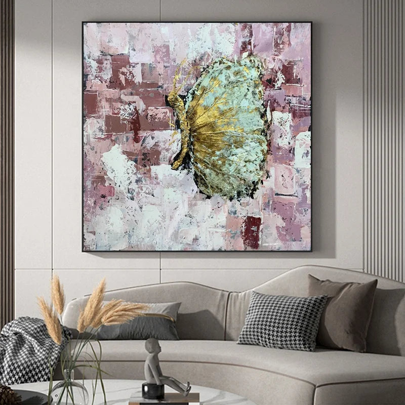 Hot Sale Custom Handmade Wooden and Ps Frame Butterfly Abstract Wall Art Pictures Hand Painted Oil Painting