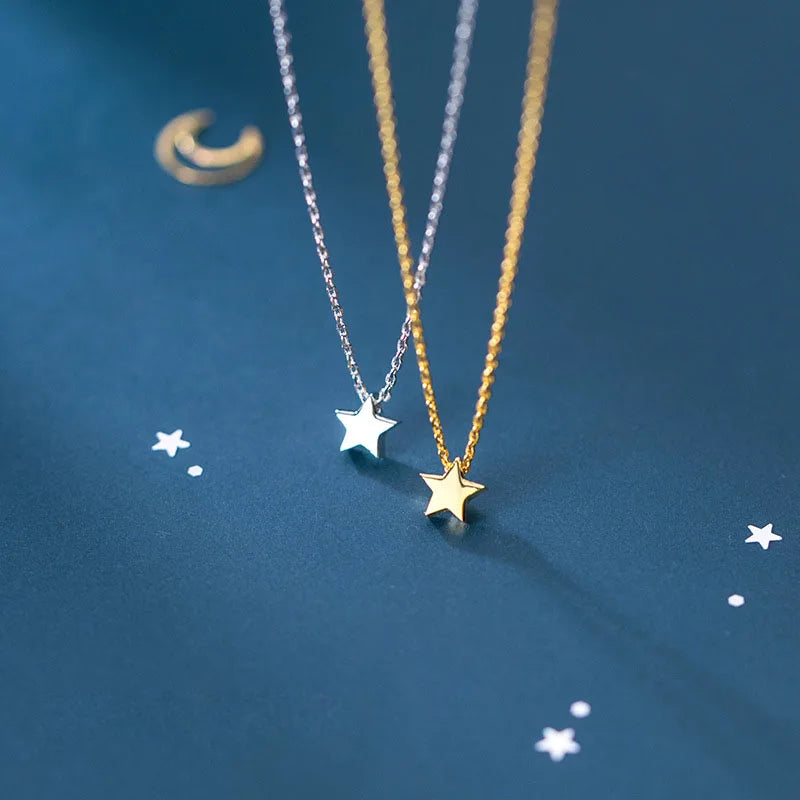 S925 Sterling Silver Fresh Star Pendant Necklace Women's Temperament Clavicle Chain Necklaces