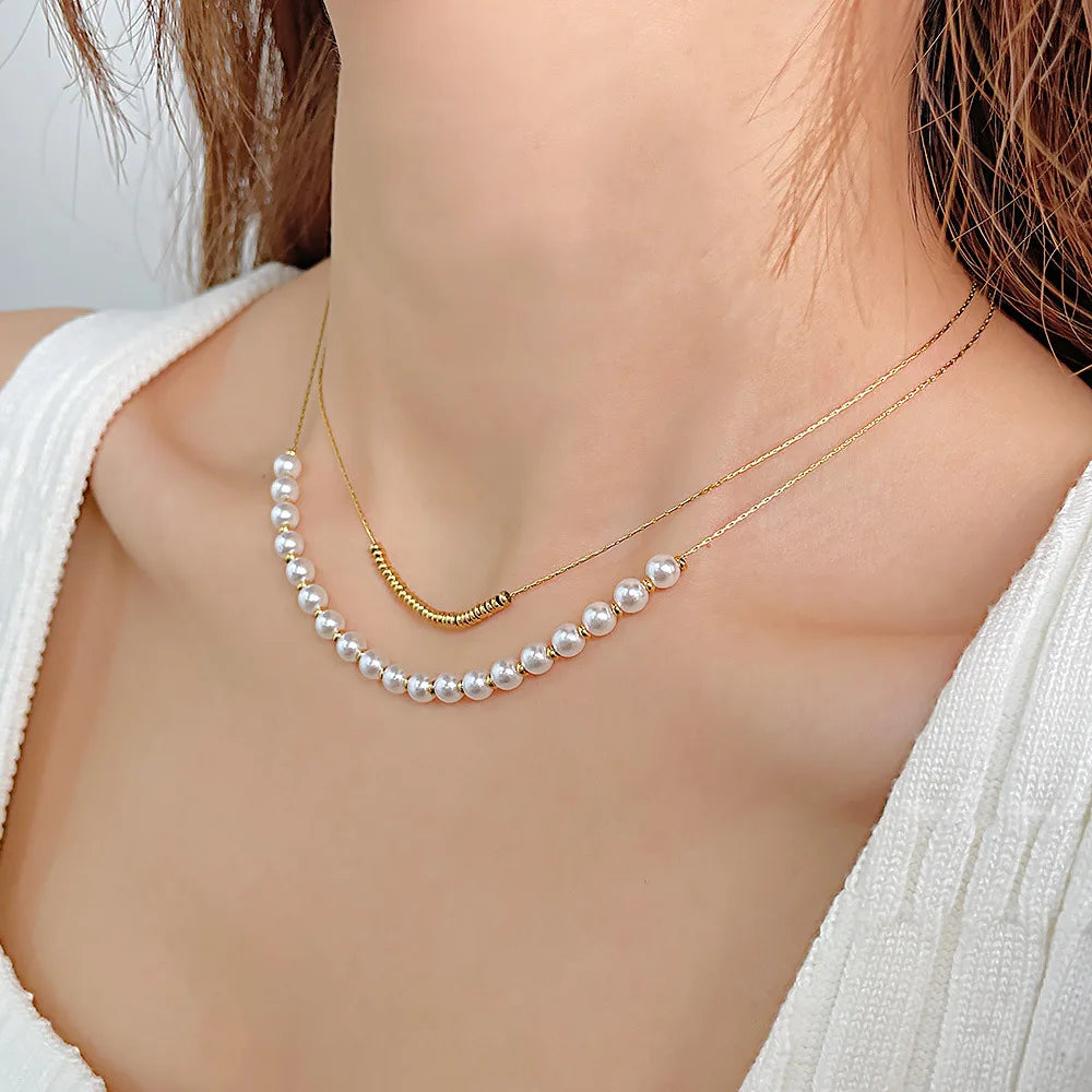Stylish Collarbone Chain Jewelry All-match Stainless Steel Pearl Necklace